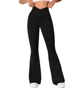 Plus Size High Waist Tummy Control Bell Bottom Pants, Transparent Leak-Proof Elastic Sporty Leggings, Flare Leggings, Suitable for All Seasons