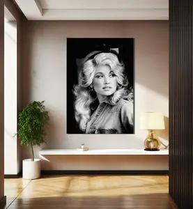 Dolly Parton Retro Print, Black and White Famous Iconic Country Music Singer Poster Decor Photo