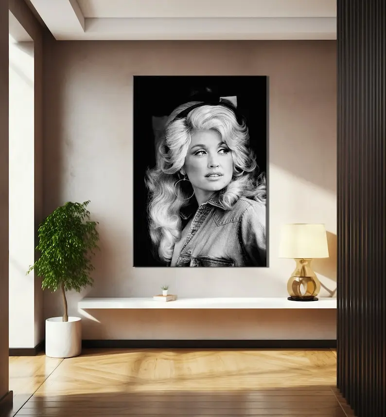 Dolly Parton Retro Print, Black and White Famous Iconic Country Music Singer Poster Decor Photo