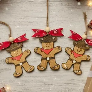 Cowboy Gingerbread Christmas Ornaments Wooden Bandana Ribbon Decorations for Festive Tree Decoration