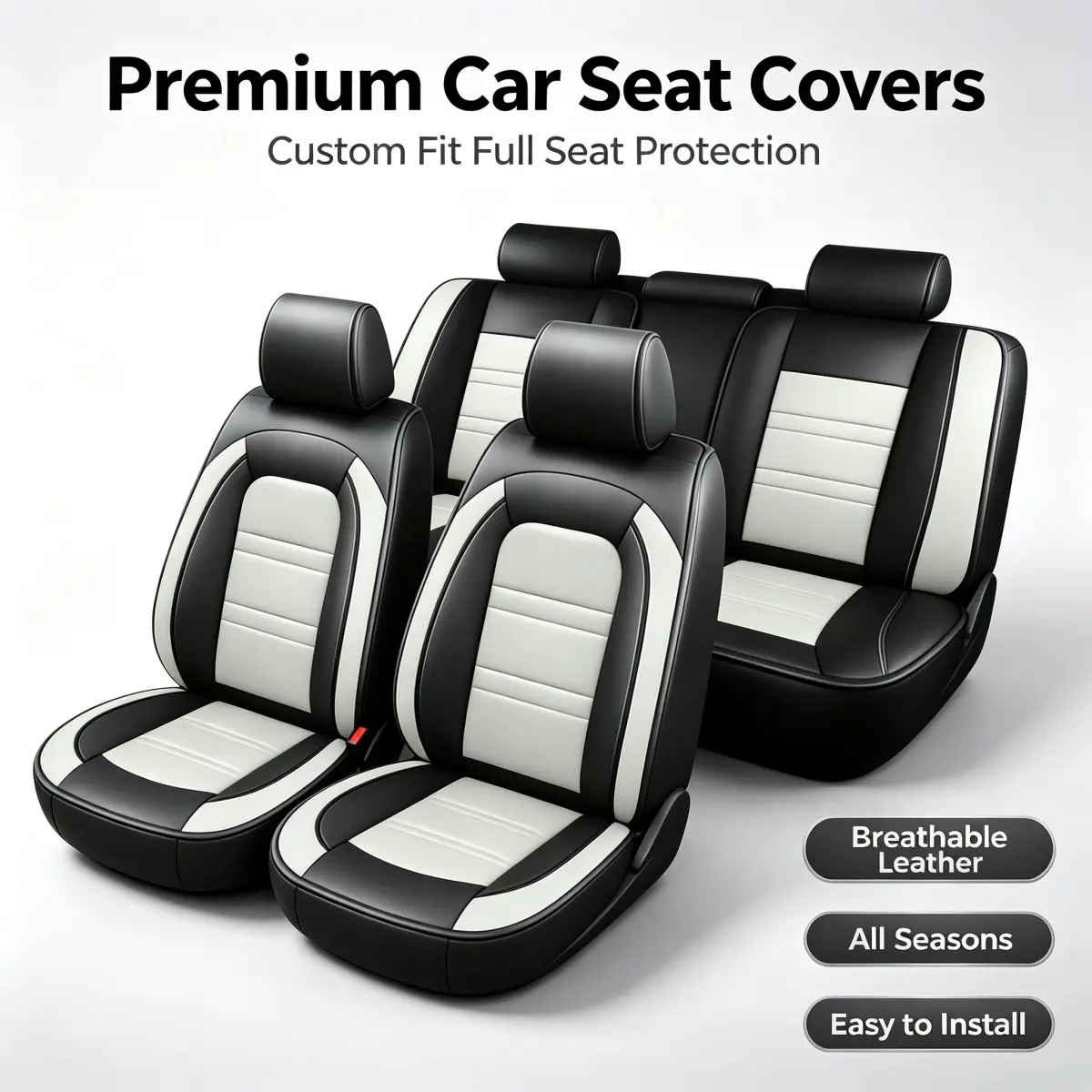 For Jeep Cherokee 2014-2023/ Compass 2018-2023/ Liberty 2002-2012/ Renegade 2015-2022/ Wrangler(4dr 5 seats) 2003-2017 Premium PU Leather Car 5 Seat Covers Full Set, Waterproof & Scratch Resistant Car Front Rear Seat Cushion Protectors Mat For Kids & Pet