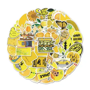 50Pcs Bright Yellow Aesthetic Stickers Pack, Waterproof Sunny Retro Vinyl Decals for Laptop Water Bottle Journal Scrapbook, Stickers for Scrapbooking, Cheerful Gifts for Yellow & Sunshine Lovers