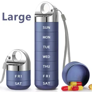 7-Day Large Capacity Pill Organizer - Waterproof Aluminum Alloy,, Portable Weekly Medication Storage Container for Vitamins, Fish Oil, Supplements - Easy Carry Design with Keychain