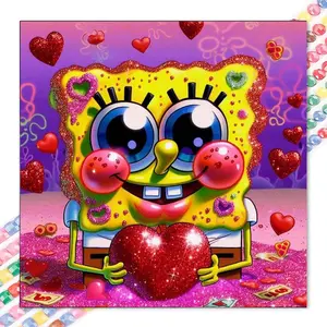 1 set of DIY diamond painting kit, 5D diamond art set, DIY decoration SpongeBob, heart, pink mosaic, diamond art, DIY art home decoration, Diamond Art Tools