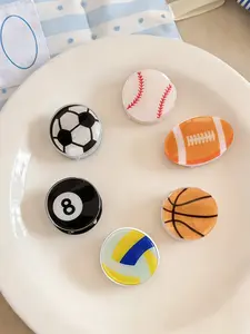 6pcs World Cup Creative Acrylic Sports Hair Clips, Cute Side Bangs Ponytail Holders, Fun Basketball Football Rugby Volleyball Accessories
