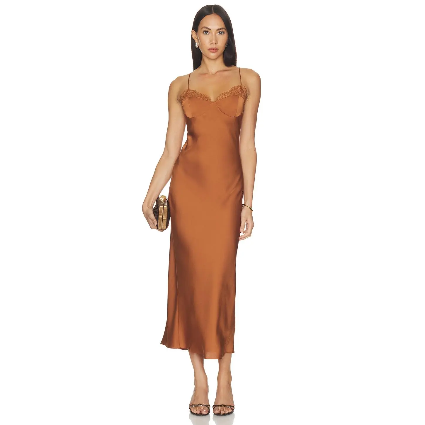Elodie the Label Nocturne Satin Slip Dress in Caramelized