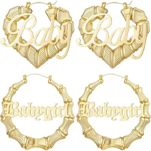 18K Gold Plated Bamboo Hoop Earrings for Women – Large Round Heart Design, 80/90s Ghetto Door Knocker Style, Trendy Hip Hop Jewelry Accessories