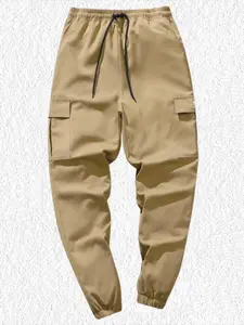 Men's Work Pants with Multiple Pockets, Casual Elastic Waist Drawstring Jogging Trousers for Spring & Autumn, Comfortable Outdoor Wear, Casual Fitted Trousers