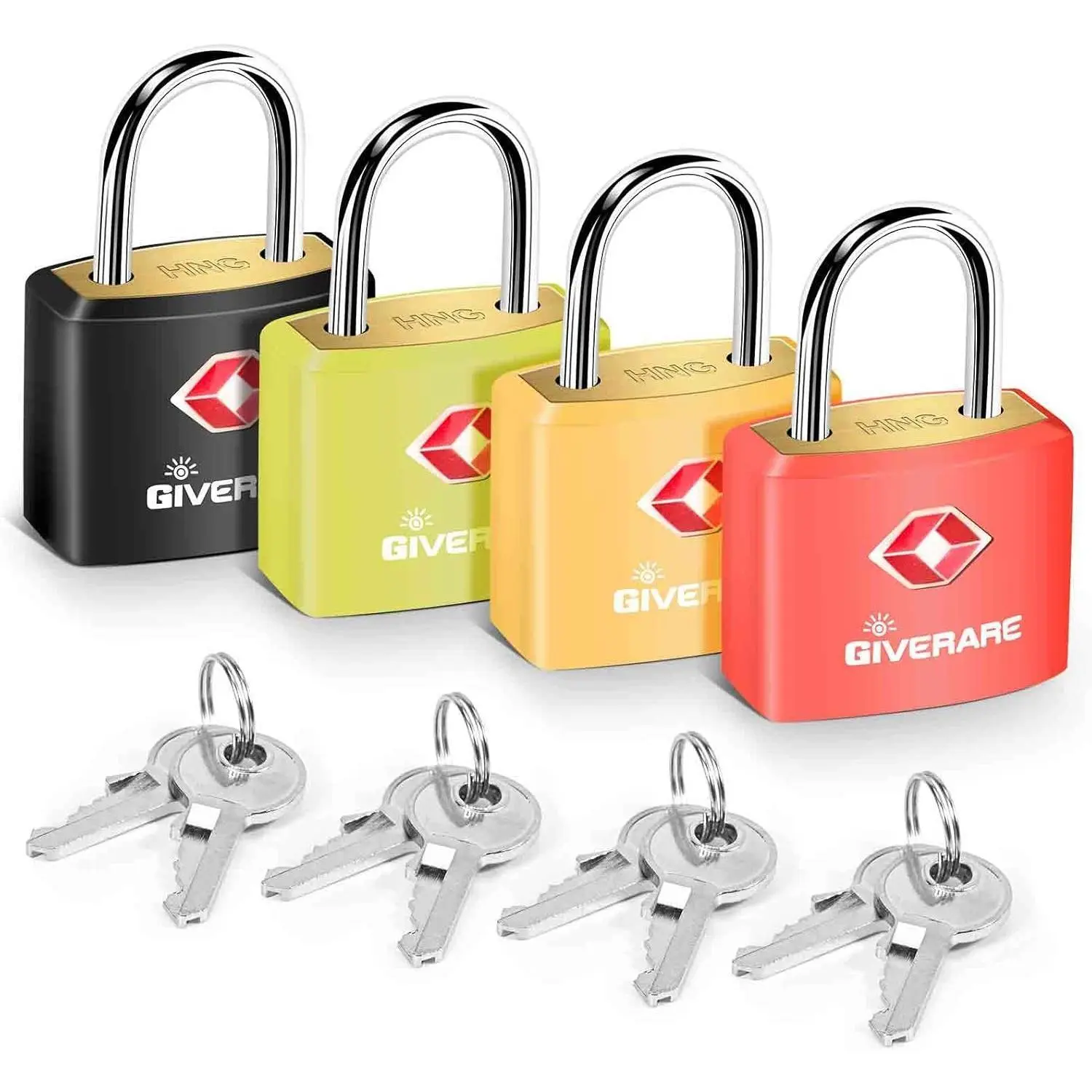 4 Pack TSA-Approved Keyed Padlocks with Keys, Solid Brass Core ABS Plastic Covered Small Locks for Suitcase, Gym Locker, Lock And Keys, Padlock Included
