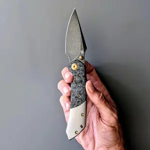 KANSEPT Fenrir K1034Series Damascus Multi-Scene Knife | 3.48" CPM-S35VN Core Damascus Blade & Antimicrobial Titanium Handle | Precision Camping Tool & Kitchen Mastery Companion (Obsidian Black)