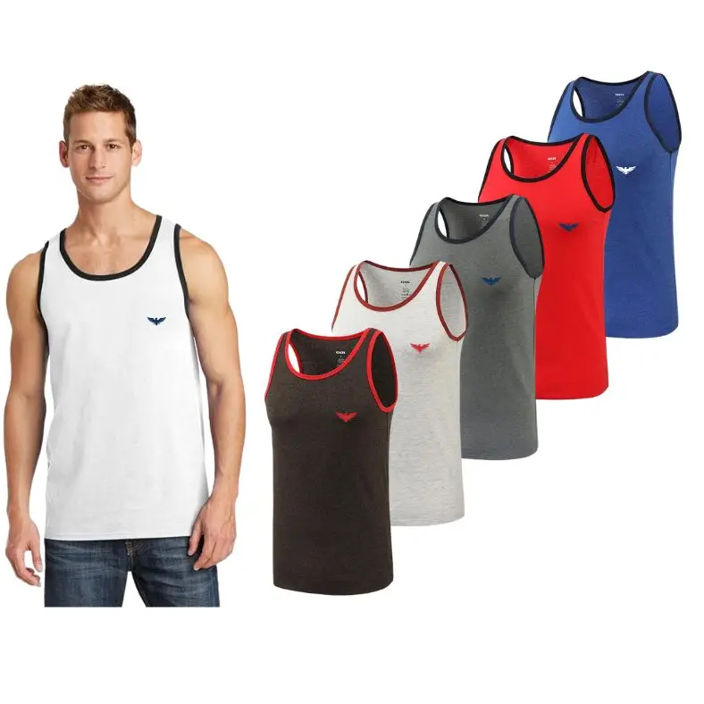 (5-Pack) Men's Pacific Eagle Two Tone Crew Neck Tanks Tops Classic Cotton