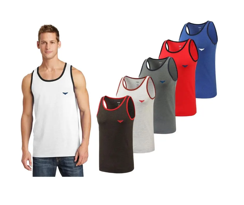 (5-Pack) Men's Pacific Eagle Two Tone Crew Neck Tanks Tops Classic Cotton