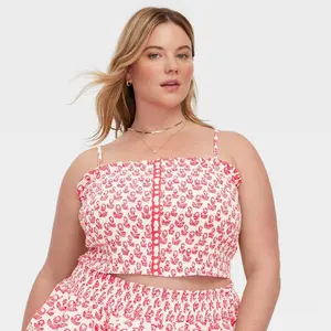 Women's Floral Smocked Peplum Tank Top Red - Roller Rabbit 1X