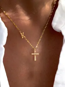 Women's Stainless Steel Letter Pendant Necklace, Casual Style Cross Charm Jewelry, All Season Fashion Accessory