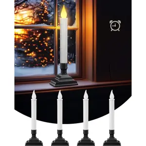 4 Pack  Operated Window Candles, 6H Timer Window Candle Lights with Removable Candle Holders, LED Christmas Candles for Window, Mantel, Dining Table, Festival Decor, Matte Black
