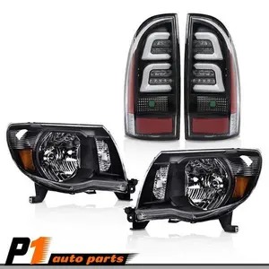 Fit For 2005-11 Toyota Tacoma Black Headlights & 3D LED Tube Bar Tail Lights