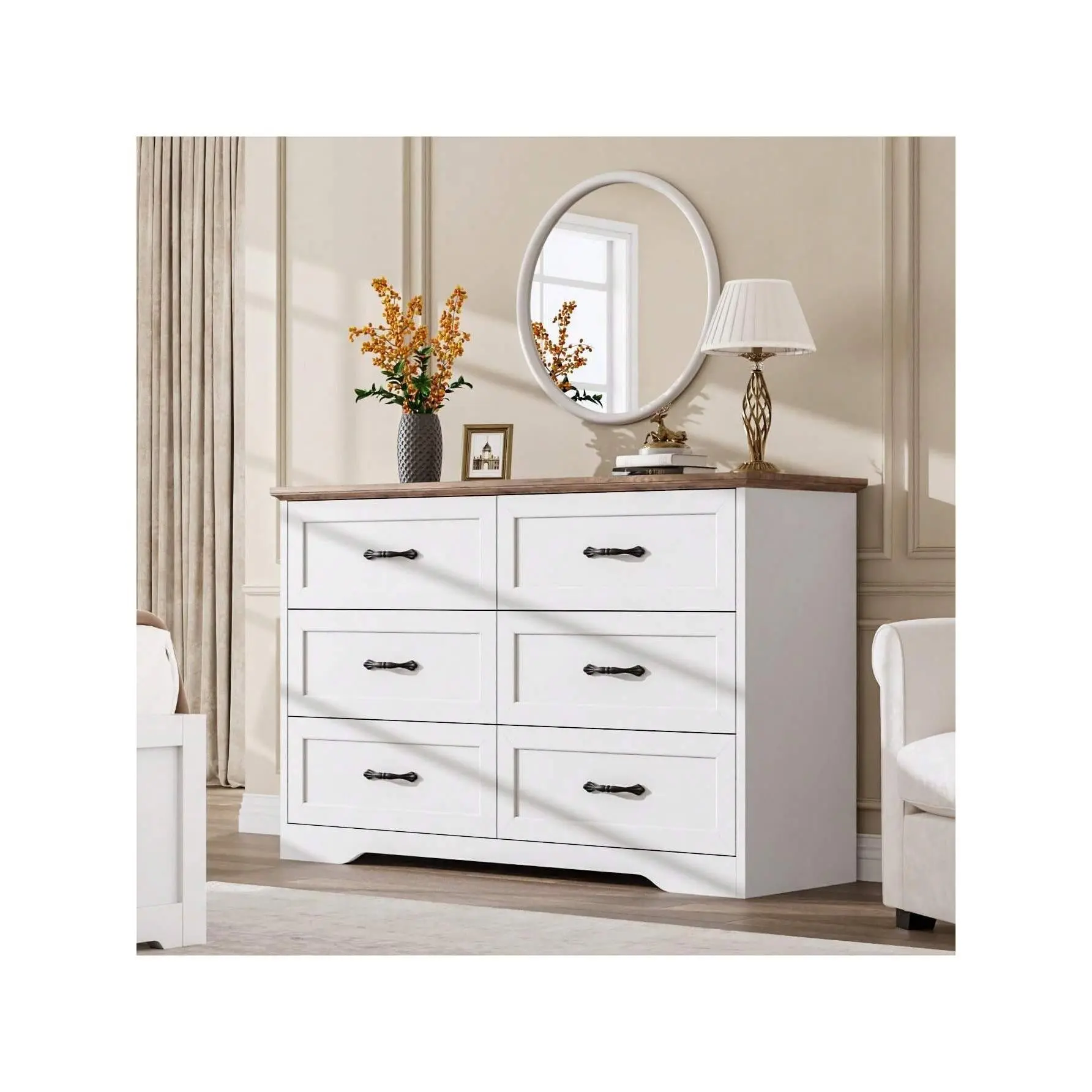 Beige - 5 Drawers Dresser For Bedroom,Chest Of Drawers With Wide Metal Handle,Farmhouse Modern Wooden Tall Dresser,Natural Texture,Storage Organizer For Bedroom,Living Room,Kids Room