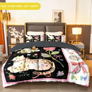 3pcs (1 comforter + 2 pillowcases) Cheetah - Themed Flannel & Milk Velvet Comforter Set, Soft Warm Bedding Set for Adults, Cozy Plush Quilt Set, Trendy Bedding Essentials