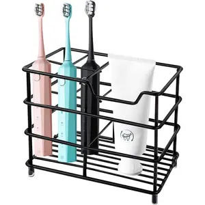 Holder for Bathrooms, 5 Slots Black Stainless Steel Modern Bathroom Organizer with  Groove for Modern  Sanitation Storage and Organizer
