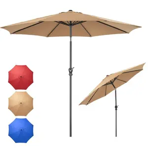 9FT Outdoor Patio Umbrella Outdoor Table Umbrella with Push Button Tilt and Crank, Market Umbrella 8 Sturdy Ribs UV Protection Waterproof for Garden, Khaki-New