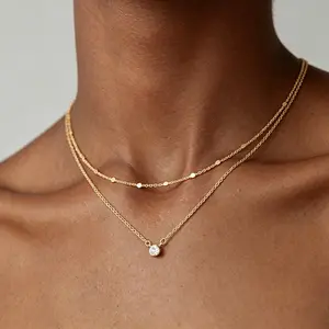 Dainty 14K Plated Gold Layered Necklaces for Women, Minimalist Crystal Pendant Necklace Set with Cubic Zirconia,Stackable Chain Choker, Trendy Personalized daily wear Jewelry Gift for Girls summerwins