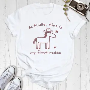 Actually This Is My First Rodeo T-Shirt, Funny Cowboy Horse Doodle Tee, Western Humor Shirt for Rodeo Lovers, Cute Minimalist Country Style, Trendy Christmas Gift for Cowgirls & Cowboys