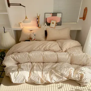 4pcs Soft Skin-Friendly Washable Bedding Set, Dual-Sided Floral Striped Plaid Four-Piece Suite, Includes Duvet Cover, Pillowcase, Sheet