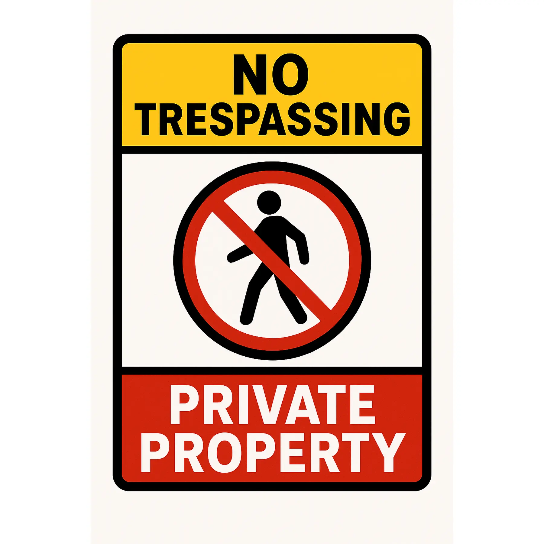No Trespassing Private Property Sign - Yellow and Red Warning Sign for Property Protection