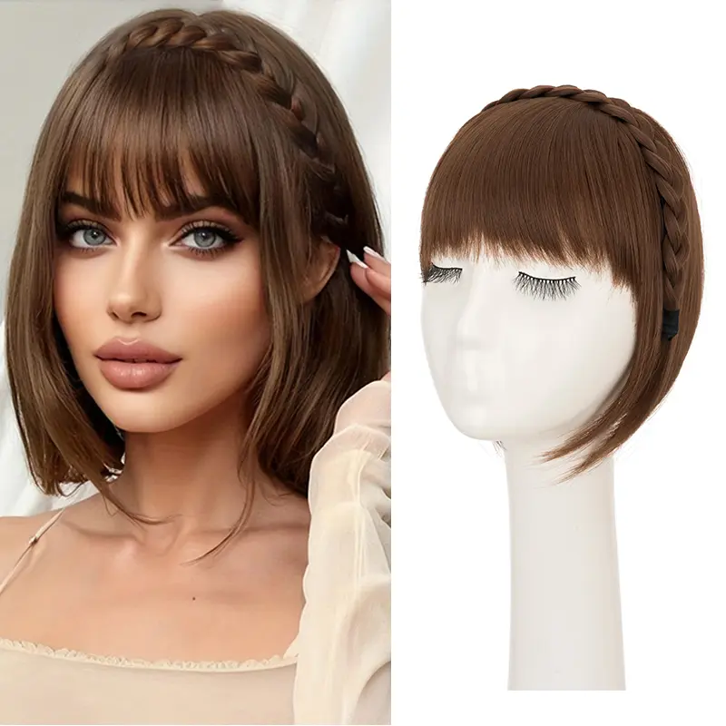 360° Hair Toppers with Bangs Braid Headband for Women Natural Straight Soft Breathable Clip On Topper Synthetic Hairpiece for Thinning Hair Wiglets