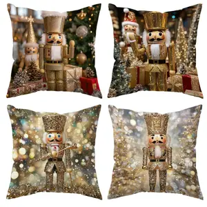 Christmas Themed Cushion Cover, Colorful Nutcracker Pattern Throw Pillow Cover, Square Pillowcase for Home Sofa Bed without Pillow Inner