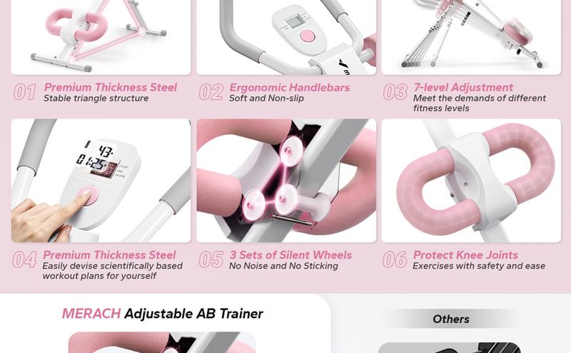 MERACH Adjustable Ab Trainer Machine LCD Monitor Foldable Abdominal Exercise Equipment Core Trainer Workout for Body Buttocks Shaper Fitness Equipment