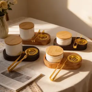 Modern Ceramic Incense Burner Set, Woody Aroma, Natural Wood Color, Simple Modern Style, Arab Incense Holder for Home Living Room Office Hotel Festive Decor