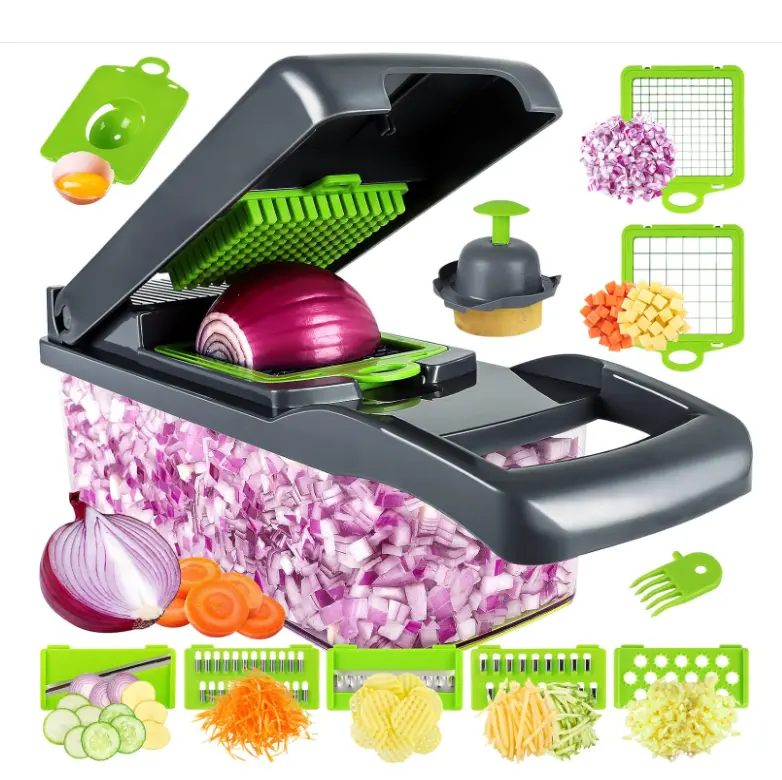 Vegetable Chopper, Pro Onion Chopper, Multifunctional 13 in 1 Food Chopper, Kitchen Vegetable Slicer Dicer Cutter,Veggie Chopper With 8 Blades,Carrot and Garlic Chopper With Container