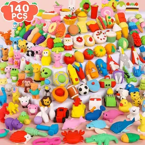 Z-MTS18 140 Pack Animal Erasers for Kids 3D Puzzle Mini Pencil Eraser Bulk Desk Pets Treasure Box Toy for Classroom School Prize Kids Party Favors Back to School Supplies Random