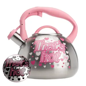 Whistling Stovetop Tea Kettle  Stainless Steel With Color Changing "that's Hot" Heat Design Soft Touch Handle 2.5-quart Pink