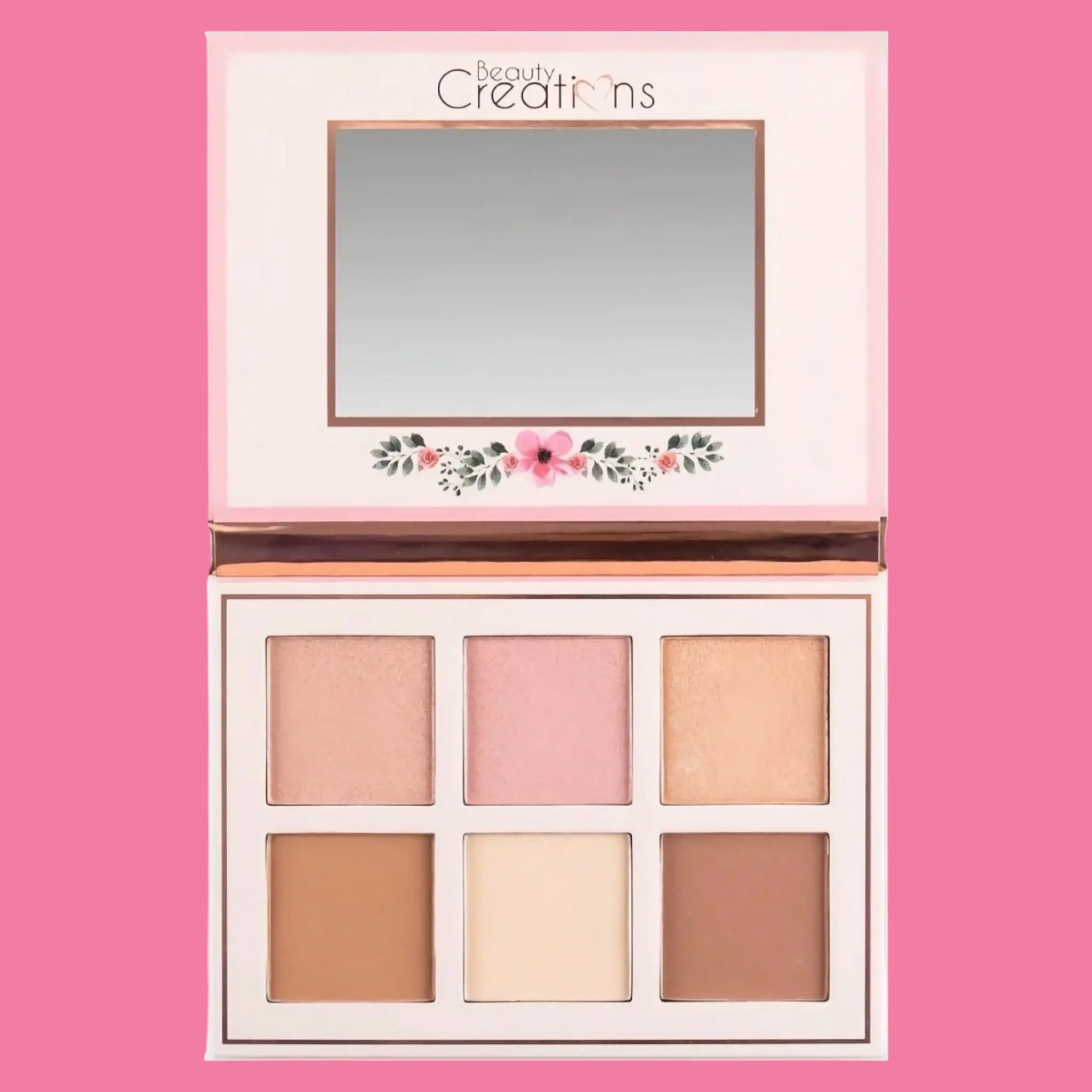 Beauty Creations Floral Bloom Cosmetic Palette for Dewy Makeup - 6 Shade Highlighter & Contour Powder with Blendable Formulas for a Radiant, Glowing Finish, Glowing Makeup, Six Shades