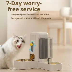 Pet Self Service Feeder and Water Dispenser Dry Wet Separation Dual Stainless Steel Cat Dog Bowls Anti Spill Anti Tip Large Base automatic