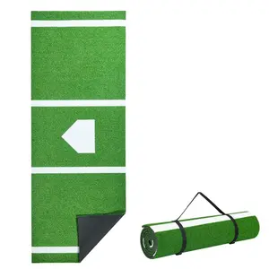 VEVOR 10x3.8 ft Baseball Softball Hitting Batting Mat, Indoor/Outdoor Anti-Slip Anti-Fade Softball Mat, Lined Foam Backing Training Aid with Tightening Rope, Portable Practice Mats, Green
