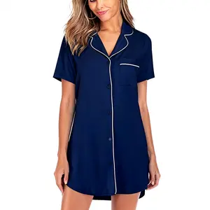 Women’s Luxury Nighty Dress – Button Front Loose Fit Sleepwear with Silky Soft Breathable Fabric, Elegant Minimalist Nightgown, Lightweight All-Season Pajama Dress, Refined Home Loungewear, Chic Stylish Gift