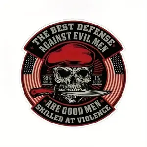 Vintage Skull Warrior Sticker for Laptop Toolbox Garage Wall Helmet Decor, Bold Red Tactical Style Graphic Decal, Gift for Men Cave Room Accessories, Waterproof Vinyl Art