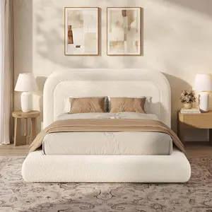 ADORNEVE Cloud Bed Frame Queen with 5.9" Headboard and 5 Inch Foam Cushioned Upholstered Platform Bed with Curve Round for Young Adults Kid and Pet Families