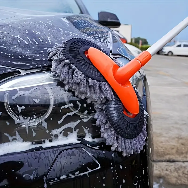 Car Wash Brush with Orange Handle and Gray Microfiber Head for Efficient Cleaning
