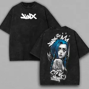 Retro Vintage Jinx x Powder Arcane: League of Legends Washed T-shirt Game Cotton, FPS, Game Lover Unisex Shirt Gift for Him Her Y2K Hoodie Sweatshirt streetwear graphic tee XP1