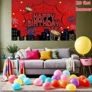 Large superhero boy birthday background banner, red spider web background, superhero party decoration, polyester material, suitable for baptism, room and indoor/outdoor parties, birthday party decoration, stage and room decoration, home decoration