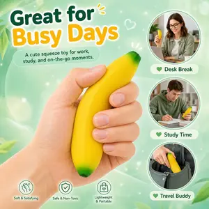 1 Banana-Shaped Squeeze Stress Toy — Featuring a realistic banana appearance, this squeezable toy helps relieve anxiety, relax the hands, and boost concentration. It is perfect for use in the office, while studying, at home, or during your commute.