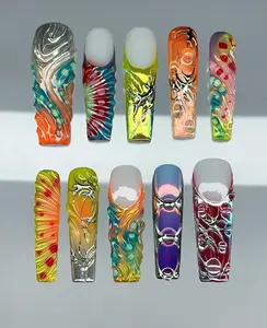 Handmade Colorful 3D Chrome Press On Nails, Y2K Aura Nail Art