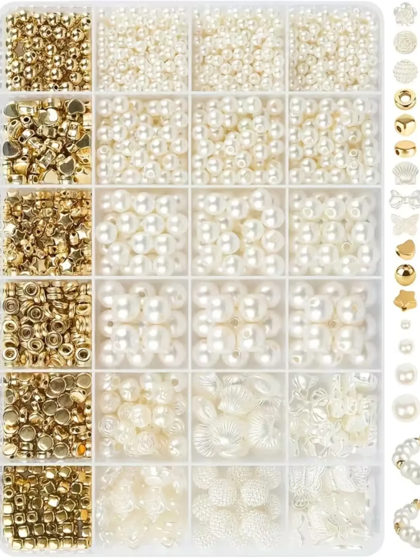 1000 Elegant and Gold Acrylic Pearl Beads Set, Bead Kits, Polished Mixed Shapes and Sizes, 24 Grid Storage Box, Ideal Valentine's Gift, Beading Kits, DIY Beads