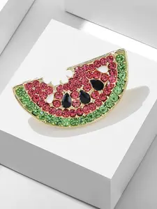 New Cute Watermelon Brooch Pin, European Style Colorful Rhinestone Shirt Accessory, Versatile Clip-On Fashion Jewelry, Bling Stylish Accessory