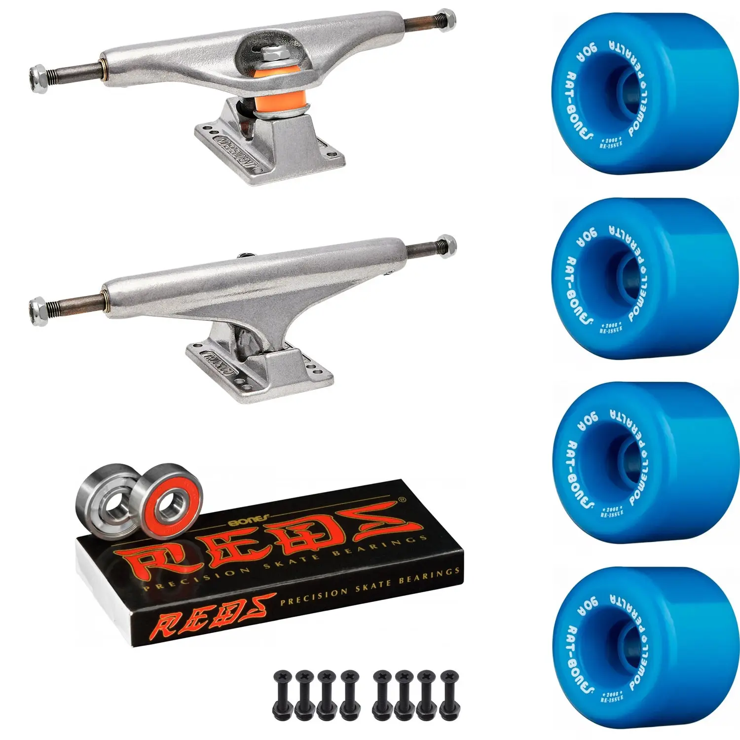 Independent Skateboard Package - 159 (8.75") Trucks, Powell Peralta Rat Bones Blue Wheels, Bones Reds