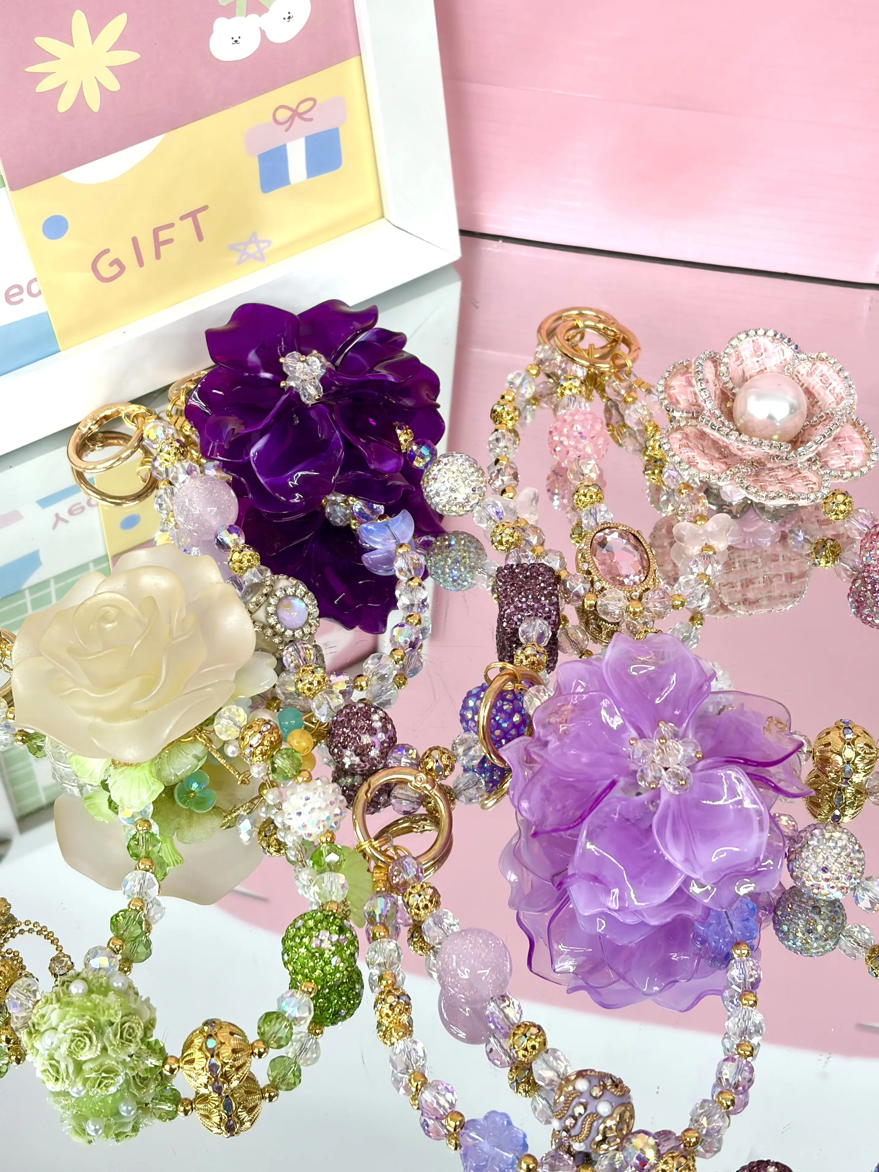 Vibrant Floral Bag Charms, Assorted Delicate Handbag Pendants for Women, Detachable, Unique Birthday & Mother's Day Gifts, Bright Summer Vibes,Fadkeys